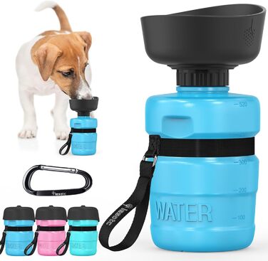 Складана пляшка для води для собак Lesotc, 520 мл, блакитна - для прогулянок, подорожей, кемпінгу
