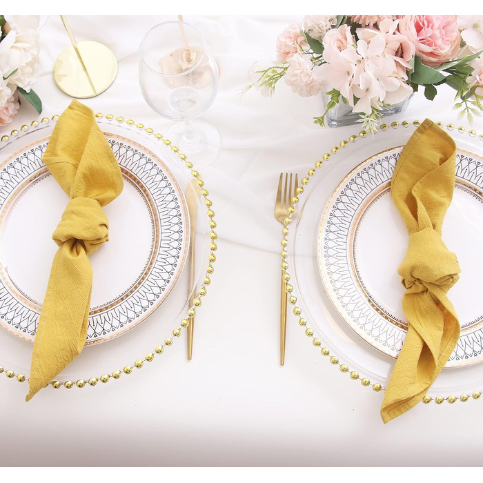 JINVASE Fabric Napkins, 100% Soft Cotton Linen Napkins, Washable Fall Napkins with Hemmed Edges, for Wedding Decorations, Christmas, 16 x 16 inches (12 Pack, Mustard Yellow)