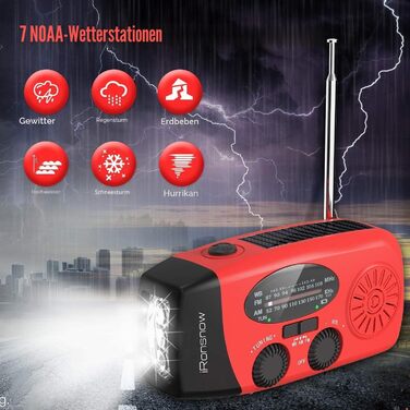 Сонячна радіостанція iRonsnow з ручним заводом, LED-ліхтарик, 2000mAh AM/FM, USB-зарядка для походу, кемпінгу, екстрених ситуацій