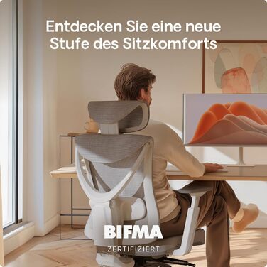 Офісний стіл Desktronic з регулюванням висоти та підтримкою попереку | Комп'ютерний стілець з широким м'яким сидінням (Сірий)