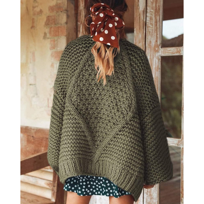 Жіночий в'язаний кардиган Cicy Bell з широкими рукавами-ліхтариками, оливковий колір