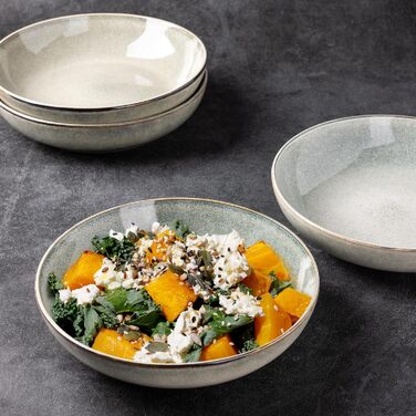 GBhome Набір глибоких тарілок з кераміки 22см (6 шт.) - для супу, пасти, салату. Стійкі до подряпин, придатні для миття в посудомийній машині та мікрохвильовій печі. Колір: Salbei (шавлія)