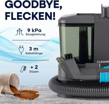 CLEANmaxx Професійний пароочисник для меблів та килимів Pro Steam | 3в1: для меблів, локальних забруднень, миття | Видаляє плями з килимів, авто, диванів тощо (Чорний, компактний 330W)