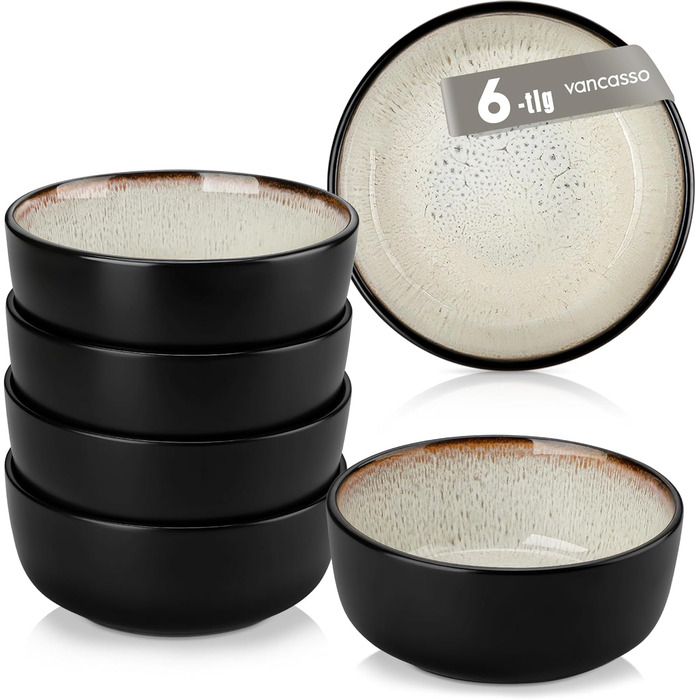 Набір посуду Steingut 24 шт. vancasso AMBER: 6 обеденних, десертних та супових тарілок, супові миски, реактивна глазур, безпечний для миття в посудомийній машині