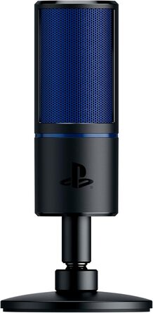 Razer Seiren X для PlayStation - USB конденсаторний мікрофон для стрімінгу PS4/PS5 (чорно-синій) з антивібраційним кріпленням та кнопкою вимкнення звуку