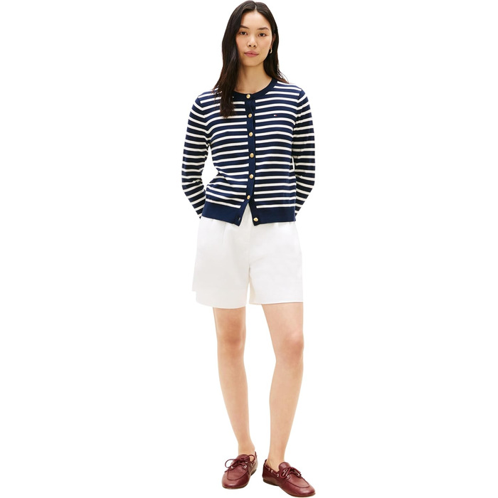 Кардиган жіночий Tommy Hilfiger Jersey Fine з ґудзиками, темно-синій (Dark Night Navy/Ivory Petal Stp), розмір S