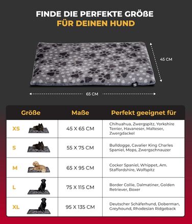 Підстилка для собак XS (45x65 см) – двостороння та зручна з наповнювачем 3 см – ідеальна для дивану, авто та переноски – лапка сірого кольору, Made in Germany 45 x 65 см, сіра лапка