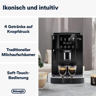 De'Longhi Magnifica Start ECAM222.20.B, fully automatic coffee machine with milk frother, for cappuccino, with espresso direct selection and 2x espresso function, 13-stage conical grinder, 1450 W, Black. Fully automatic coffee machine with touch display.