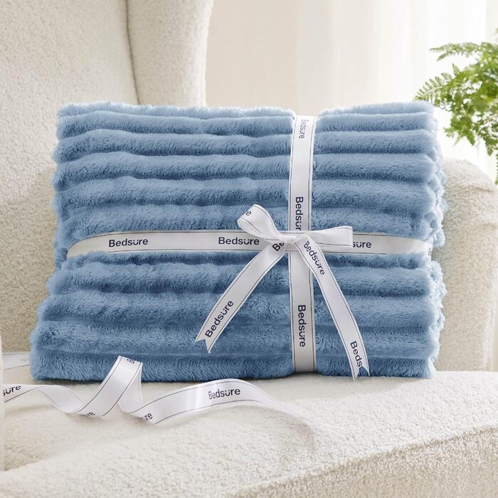 BEDSURE Плед-декор для дому - вовняний та флісовий плед, ковдра на диван, м'який теплий плед з крупної в'язки для вітальні, плед, покривало (220 x 240 см, небесно-блакитний)