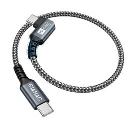 Кабель USB-C на USB-C 100W з кутом 90° для швидкої зарядки, 5A, USB-C PD, з чіпом E-Mark (0.3м) - Macbook, iPad, Samsung, Huawei