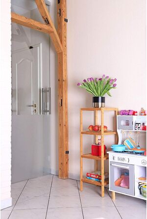 dibea Bathroom Shelf with 4 Shelves, Living Room Shelf, Standing Shelf, Bamboo Shelf, Bathroom Shelf, Bookshelf, Corner Shelf, Kitchen Shelf, 33x33x98 cm, natural color