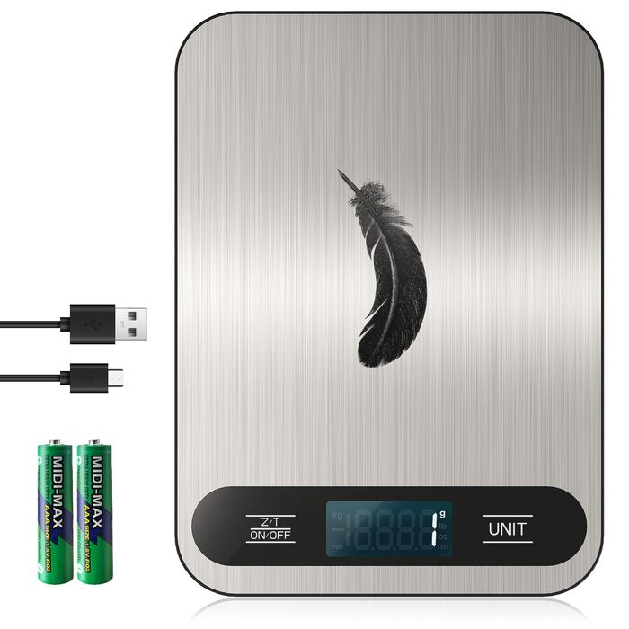 Електронні кухонні ваги Digitale з USB-C, високоточні ваги для продуктів до 15 кг (крок 1г), професійні кухонні ваги з функцією тари