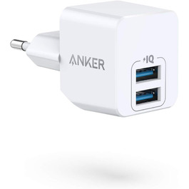 Anker PowerPort Mini: Двопортовий мережевий адаптер, компактний, 2.5A, для iPhone, iPad, Galaxy та інших пристроїв (білий)