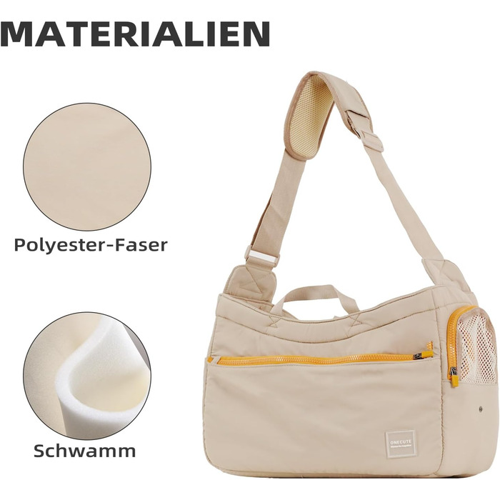 Транспортна сумка для собак, котів та кроликів – складана переноска з безпечним замком, сіткою для вентиляції та бічними кишенями – практична переноска для подорожей (Бежева/Хакі, 34x16x25/40x14x25 см)