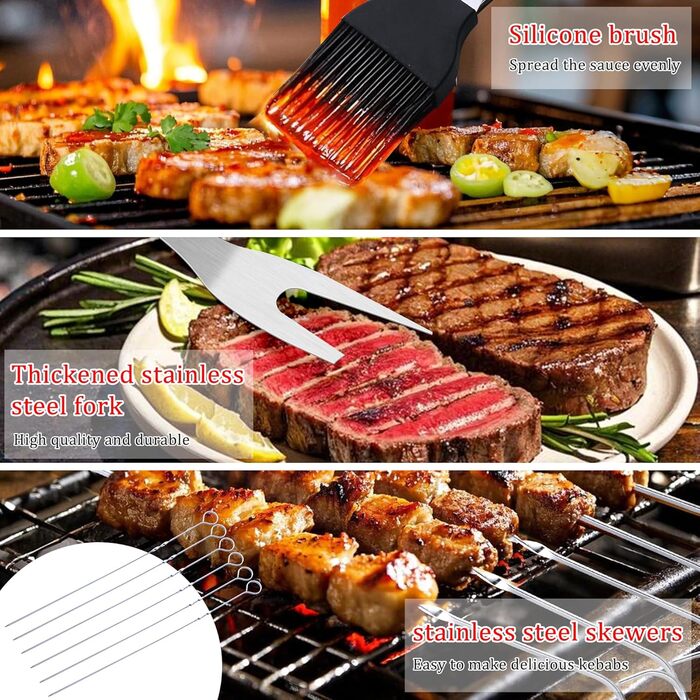 Набір інструментів для грилю з нержавіючої сталі (15 шт.), преміум аксесуари для грилю з гачком та нагрудником для відпочинку на природі, приготування їжі, кемпінгу, подарунок на День батька для чоловіків та тата