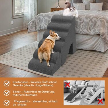 Східці для собак A.FATI 60 см: 6 ступенів, для ліжка, Boxspring, неслизькі, для маленьких/поранених собак та котів, темно-сірий