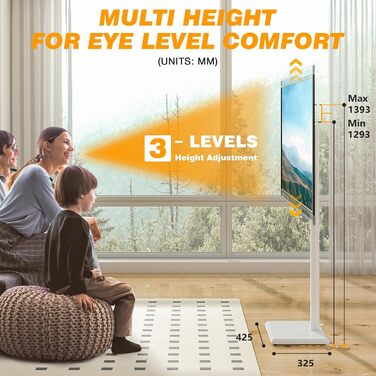 Підставка для телевізора TVON, 32-55 дюймів, регульована висота, поворотна, VESA 400x400, до 40 кг, біла