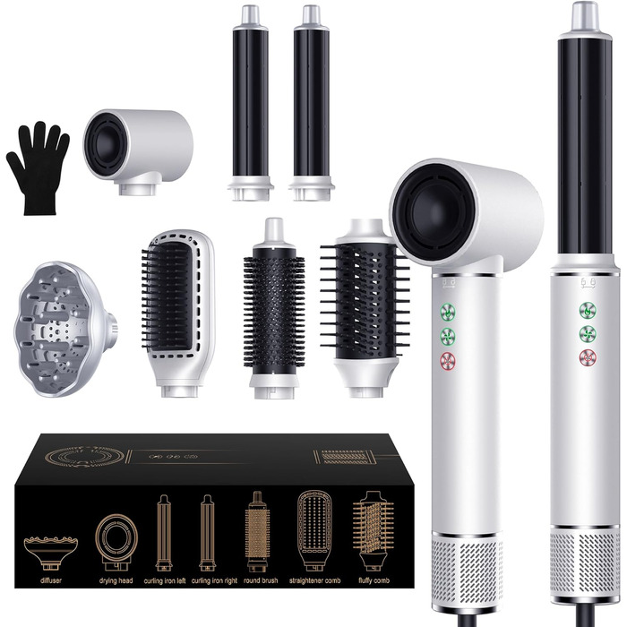 OKWRAP Airstyler Hair Styler Set 7 в 1: Фен, плойка, щітка для волосся, іонізація, 110000 об/хв, тиха робота