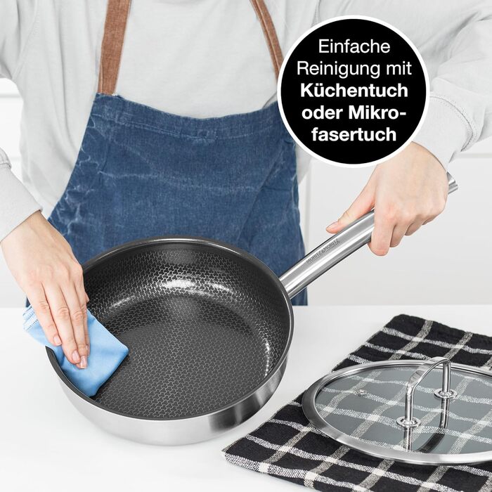 Сковорода Moritz & Moritz антипригарна 28 см індукційна з керамічним покриттям та стільниковою структурою. Сковорода з нержавіючої сталі з високими бортами, підходить для всіх видів плит (з кришкою, Ø 24 см)