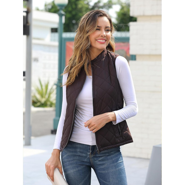 Жіноча жилетка Fuinloth, осіння, легка, стеганий жилет, без рукавів, куртка, короткий жилет, гільє, XXL, шоколадного кольору
