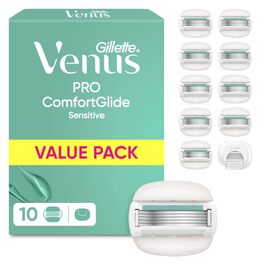 Жіноча бритва Gillette Venus Pro Comfortglide Sensitive для чутливої шкіри, срібляста (10 лез та захисний ковпачок)