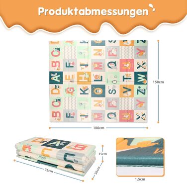 Дитячий килимок для повзання Dripex 150x180x1.5 см, двосторонній, водонепроникний, BPA-free, портативний, для малюків з народження