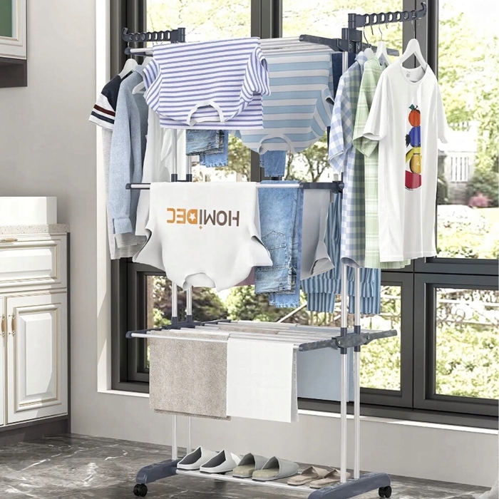 Велика підлогова сушарка для одягу та білизни XXL, складана, чорна