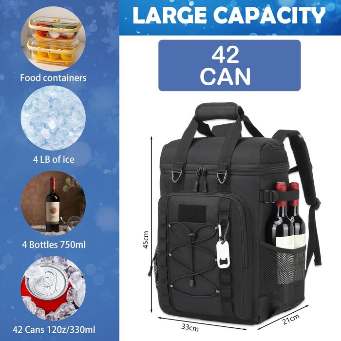 Терморюкзак для пікніка на 42 банки: чорний, тактичний, ізольований, для відпочинку на природі