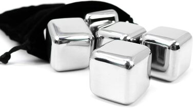 Набір для віскі Com-Four® з нержавіючої сталі: 12 кубиків льоду, мішечок для зберігання та подарункова коробка. Багаторазові кубики льоду для віскі, джину, тоніку та коньяку