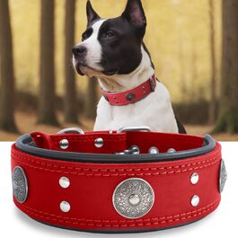 Leather Dog Collar, 5 cm Wide Durable Genuine Leather Collar, Handcrafted, Soft and Luxurious, Eye-Catching Best Choice for Large and Medium Dog Breeds (42-52 cm, red)
