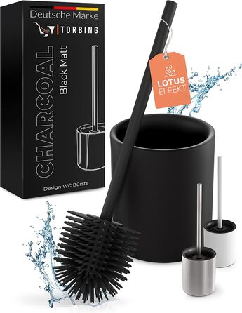 TORBING Кобура для унітазу з нержавіючої сталі та силікону - Елегантна щітка для унітазу з простим тримачем з високоякісної нержавіючої сталі - Гігієнічна щітка для унітазу з силікону з ефектом лотоса (Чорний матовий вугільний колір)