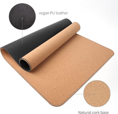 Килимок для миші RENMTURE двосторонній: Корк + PU-шкіра, 90x43 см, для офісу та дому, водостійкий, антиковзкий, чорний