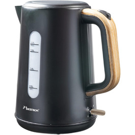 Bestron 1.7L Electric Kettle with 360° Base - Auto Shut-Off & Boil-Dry Protection - 2200W - Black/Wood Finish