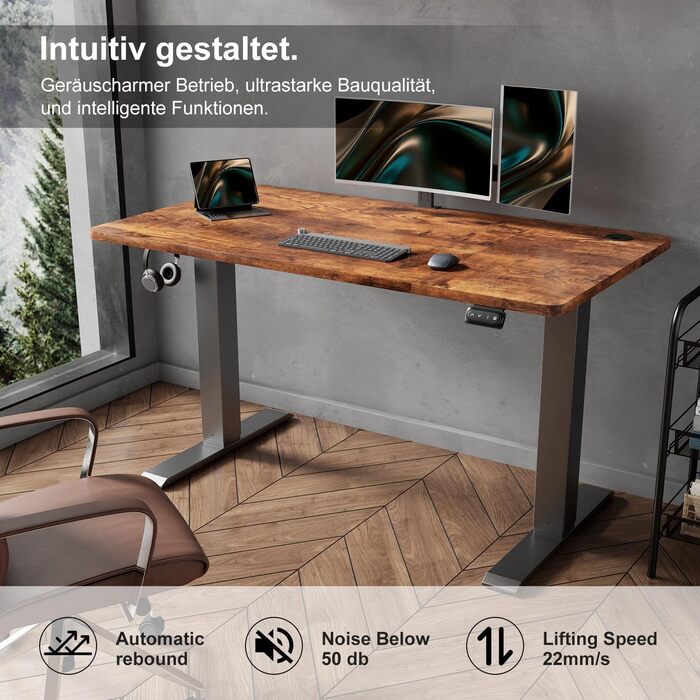 Devoko Electric Height Adjustable Standing Desk - Ergonomic Sit-Stand Computer Desk with Memory Function (White, 120 x 60 cm)