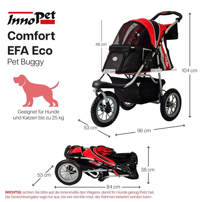 Візок для собак Innopet Comfort EFA Eco чорно-срібний – складний візок для собак та котів, для бездоріжжя та пляжу, колеса 30см, вантажопідйомність 25кг, перероблений нейлон