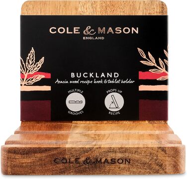 Cole & Mason H722134 Buckland Cookbook Stand and Tablet Stand made of Acacia Wood, Cookbook Holder for Kitchen, Not Dishwasher Safe