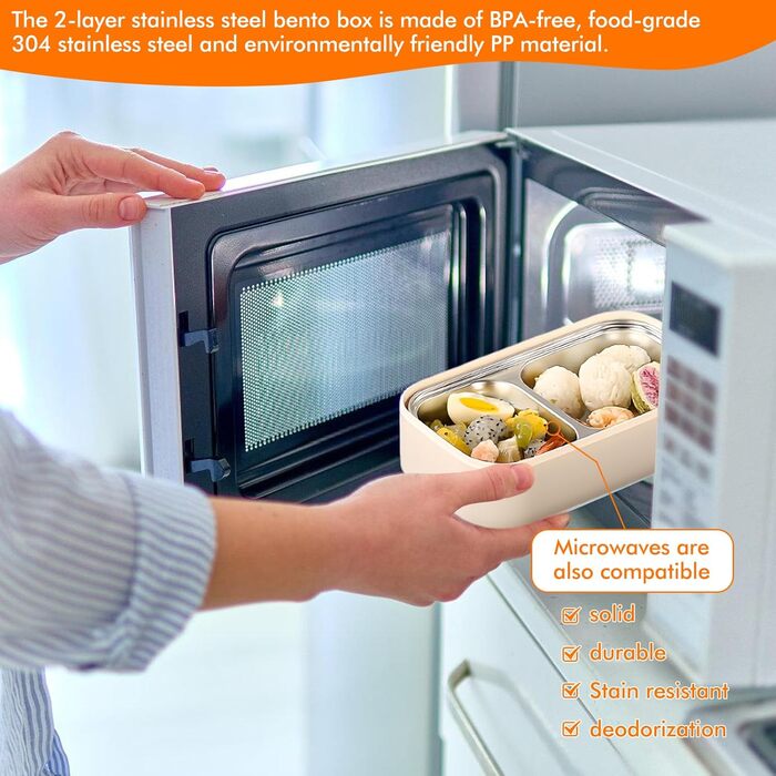Бенто-бокс ланчбокс 2 ящики з відділеннями: Преміум ланчбокс для дорослих з нержавіючої сталі, без BPA, з посудом, ідеальний для подорожей, підходить для мікрохвильової печі, бенто-бокс для дорослих, Meal Prep