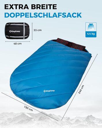 KingCamp 2-Person Winter Sleeping Bag - Warm Outdoor Sleeping Bag for Camping & Travel - 3-4 Season, Includes 2 Flannel Pillows