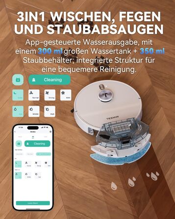 Робот-пилосос Tesvor S8MAX 3-в-1 з функцією миття підлоги, 8000Pa, LiDAR-навігація, 240 хвилин роботи, керування через додаток/Alexa, самостійна вивантаження сміття, 2.5L, для великих приміщень та домогосподарств з тваринами