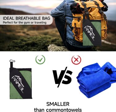 Набір рушників Pameil з мікрофібри (2 шт.): великий (160x80 см) та маленький (80x40 см), компактні та швидковисихаючі, для спорту, подорожей, пляжу (армійний зелений)