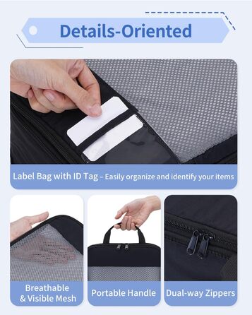 Набір для організації багажу Narwey (5 шт.) - компресійні куби для подорожей, чорний