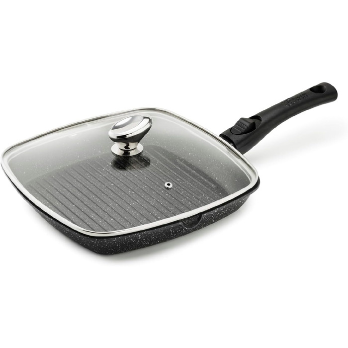 Pradel Excellence Гриль-сковорода алюмінієва лита 28x28 см з кришкою, антипригарне покриття (камінь), знімний ручка, для всіх плит - 28 см
