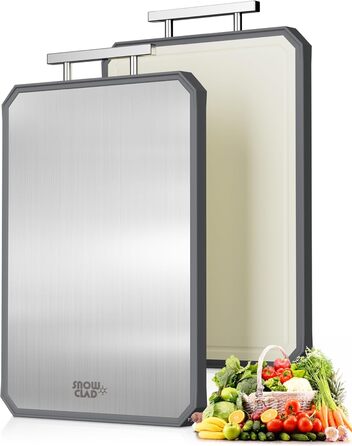 Нержавійна дошка для нарізання SNOWCLAD з пшеничного полова та поліпропілену, 40.6 x 27.9 см, велика, для м'яса, безпечна, для кухні, миється в посудомийній машині