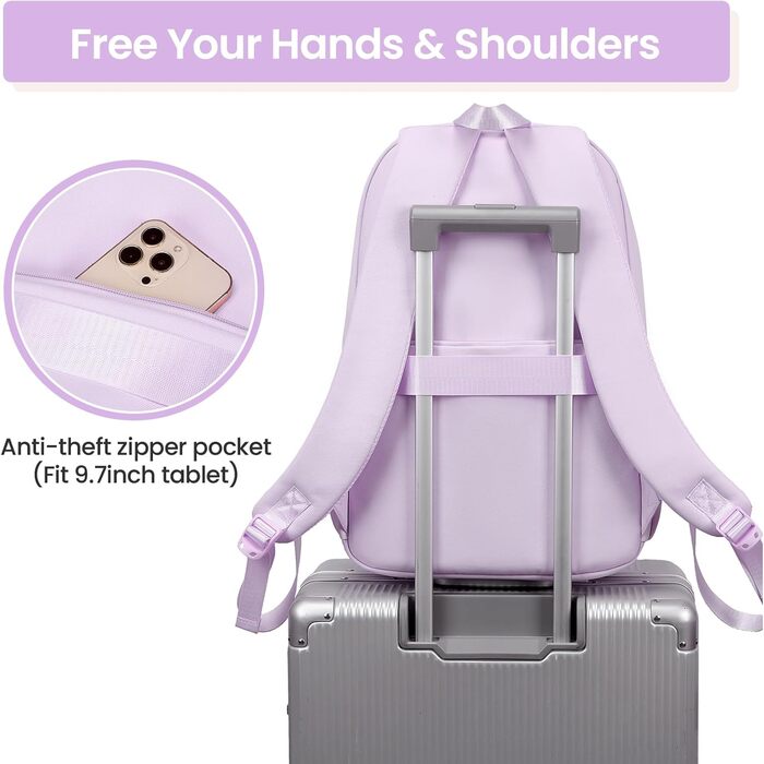 Шкільний рюкзак для дівчаток Tanou: велика місткість, нейлон, для 3-7 класів, Kawaii стиль, фіолетовий