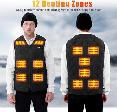 Електрична гріюча жилетка для чоловіків Rrtizan з акумулятором 10000mAh, 15 зон нагріву, 3 режими температури, чорна, XL