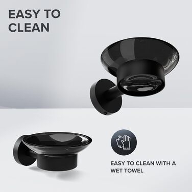 Миска для мила з кріпленням для настінної установки | Нержавіюча сталь | Чорний колір | Зі скляною вставкою | Для ванної кімнати або кухні