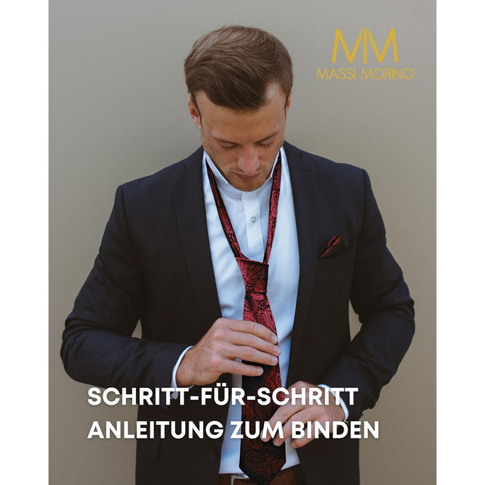 Массі Моріно: Комплект краватки з нагрудною хустиною для чоловіків. Краватний набір на весілля з краватковою голкою, запонками та подарунковою коробкою. Палецький візерунок, бордовий колір, універсальний розмір.