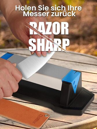 Набір точильних каменів 3-ох сторін, з бруском для заточування, 400/1000/5000 гріт, з нековзною підкладкою, кутовою наставкою та шкіряним ремінцем (діамантовий камінь блакитний)