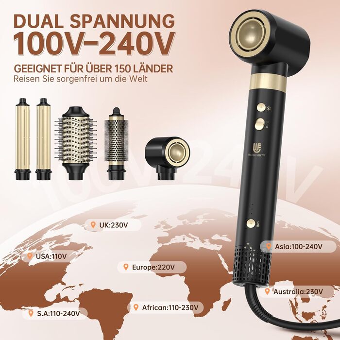Webeauty Airstyler 7-в-1: Фен-щітка, плойка, випрямляч, 110000 об/хв, 25 м/с, 500 млн негативних іонів