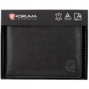 Чоловічий шкіряний гаманець Koruma чорний з RFID-захистом, відділенням для монет та слотами для 3 карток